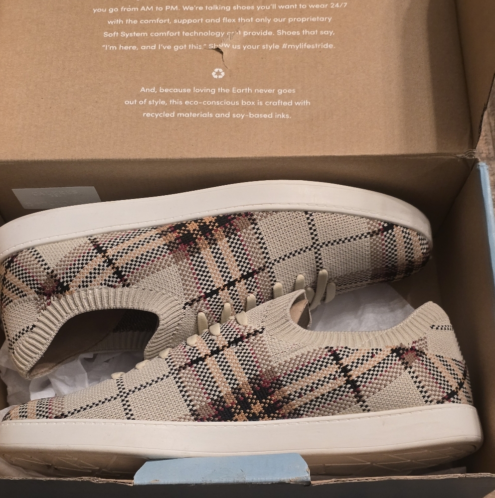 LifeStride Esme 2 Tan Multi Plaid Slip-on Knit Sneakers Size 9 - Picture 2 of 8